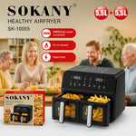 Sokany® Freidora de Aire Dual, con Recubrimiento Antiadherente, 2 Canastas, Capacidad 11 Lt, Negro
