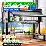 Organizador Escurridor de Platos con Tapa de 65 cm Acero Inoxidable Negro